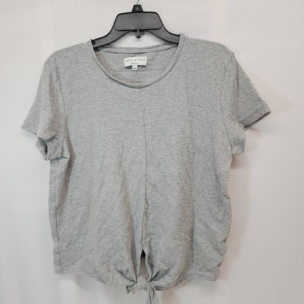 Madewell Texture Thread Size Large Grey Tie Front crop top short sleeve shirt R1